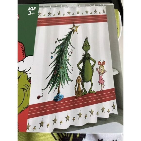 Dr. Seuss The Grinch And Max Christmas Holiday Fabric Shower Curtain 70 X 72” - Picture 2 of 7